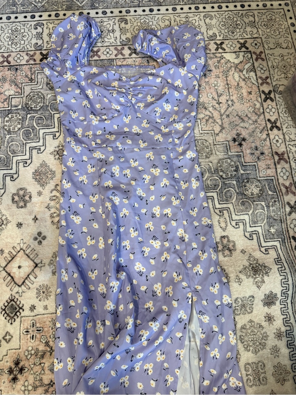 SHEIN Lavender Floral Maxi Dress with Puff Sleeves